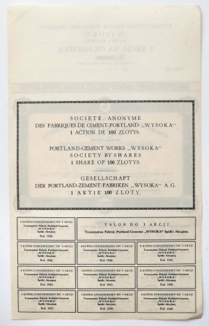 Tow. von Portland-Zementfabriken WYSOKA, 100 zl 1938