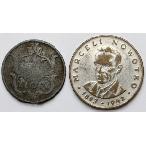 1 złoty 1929 i 20 złotych 1976 - Fałszerstwa z epoki - zestaw (2szt)