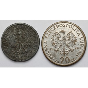 1 złoty 1929 i 20 złotych 1976 - Fałszerstwa z epoki - zestaw (2szt)