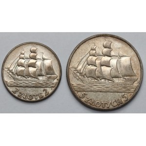 Żaglowiec 2 i 5 złotych 1936 - zestaw (2szt)