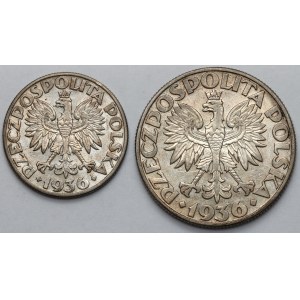 Żaglowiec 2 i 5 złotych 1936 - zestaw (2szt)