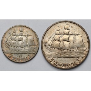 Żaglowiec 2 i 5 złotych 1936 - zestaw (2szt)