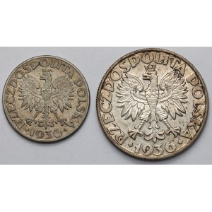 Żaglowiec 2 i 5 złotych 1936 - zestaw (2szt)