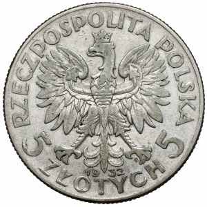 Głowa Kobiety 5 złotych 1932 ze znakiem, Warszawa - rzadkie