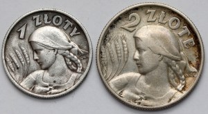 Woman and ears 1 and 2 gold 1925 with dot, London - set (2pcs)