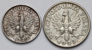 Woman and ears 1 and 2 gold 1925 with dot, London - set (2pcs)