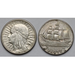 Głowa Kobiety i Żaglowiec 2 złote 1934-1936 - zestaw (2szt)