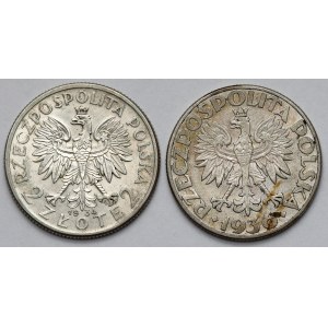 Głowa Kobiety i Żaglowiec 2 złote 1934-1936 - zestaw (2szt)
