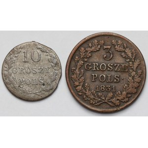 Powstanie Listopadowe, 3-10 groszy 1831 - zestaw (2szt)