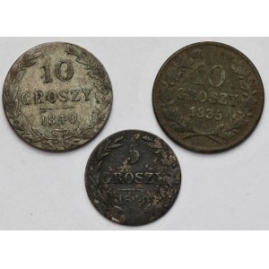 5-10 groszy 1835-1840 - w tym Wolne Miasto Kraków - zestaw (3szt)