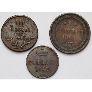 Galicja i Lodomeria oraz Rosja, 3 grosze 1794 i 1-2 kopiejki 1852-1863 - zestaw (3szt)
