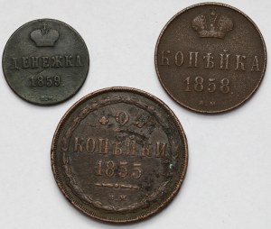 Dienieżka, 1 and 2 kopecks 1855-1859 BM, Warsaw - set (3pcs)