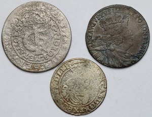 Jan II Kazimierz i August III Sas, Szóstak, Ort i Tymf - zestaw (3szt)