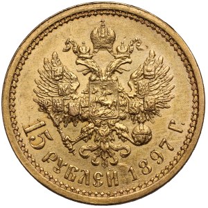 Rosja, Mikołaj II, 15 rubli 1897 AG, Petersburg