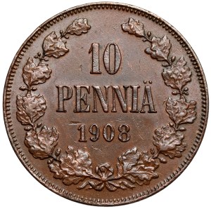 Finlande / Russie, Nicolas II, 10 penniä 1908