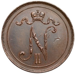 Finlande / Russie, Nicolas II, 10 penniä 1908