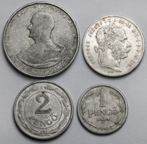 Hongrie, 1 forint et 1-5 pengo 1878-1943 - set (4pc)