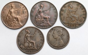 Great Britain, 1 and 1/2 penny 1861-1904 - set (5pcs)
