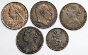 Great Britain, 1 and 1/2 penny 1861-1904 - set (5pcs)