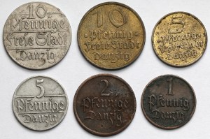 Wolne Miasto Gdańsk, 1-10 fenigów - zestaw (6szt)
