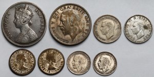 Great Britain, Canada, India silver coins - set (8pcs)