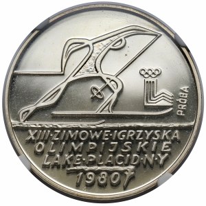 Próba SREBRO 200 złotych 1980 Lake Placid - narciarz - ze zniczem