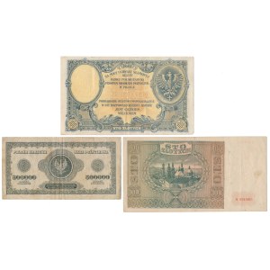 500.000 mkp 1923, 100 zł 1919 i 1941 - zestaw (3szt)