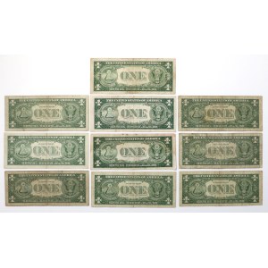 USA, 1 Dollar 1935-1957 Silver Certificate - zestaw (10szt)