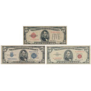 USA, 5 Dollars 1928-1963 - zestaw (3szt)