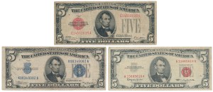 USA, 5 Dollars 1928-1963 - set (3pc)