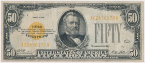 États-Unis, 50 dollars 1928 - Certificat en or