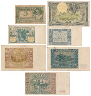 5 mkp 1919 mai et 5 - 500 zloty 1919-1941 - set (7pcs)
