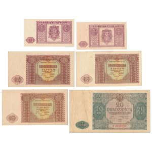 1, 10 i 20 złotych 1946 - zestaw (6szt)