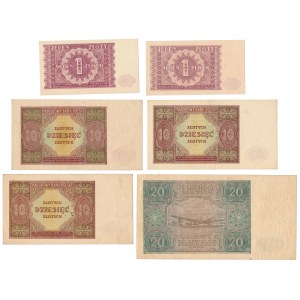 1, 10 i 20 złotych 1946 - zestaw (6szt)