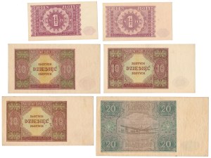 1, 10 et 20 or 1946 - set (6pcs)