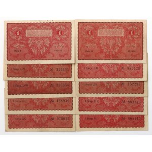1 mkp 1919 Sierpień - MIX serii - zestaw (10szt)