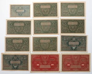 Set 5 - 20 mkp 1919 août et 1/2 mkp 1920 (12pc)