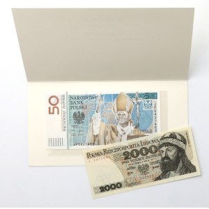 2.000 zł 1977 i 50 zł 2006 JP II z folderem (2szt)