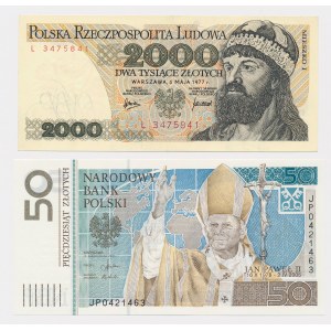 2.000 zł 1977 i 50 zł 2006 JP II z folderem (2szt)