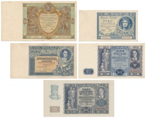 Jeu de 5, 20 et 50 zlotys 1929-1940 (5pcs)