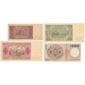 Zestaw 5, 50, 100 i 1.000 zł 1948-1965 (4szt)