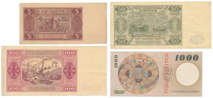 Jeu de 5, 50, 100 et 1.000 zloty 1948-1965 (4pc)