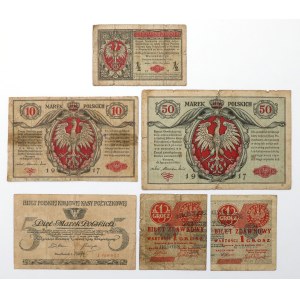 Zestaw 1/2 - 50 mkp 1916-1919 i 1 gr 1924 (6szt)