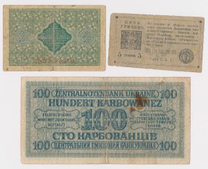 Ukraine, 2 and 5 Hryvnias and 100 Karbowańcs 1918-1942 (3pc)
