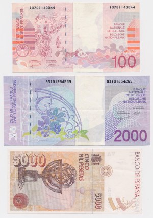 Belgium 100 and 2,000 Francs and Spain 5,000 Pesetas (3pc)
