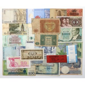 Świat, zestaw banknotów i banderole (22szt)