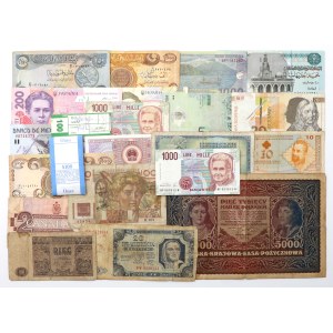 Świat, zestaw banknotów, w tym Polska i banderole (22szt)