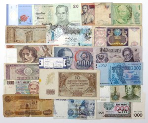 Ensemble de billets de banque du monde + timbre (19 pièces)