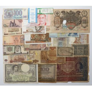Świat, zestaw banknotów, w tym Polska + banderole (22szt)