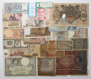 Monde, set de billets, y compris Pologne + billets (22 pièces)